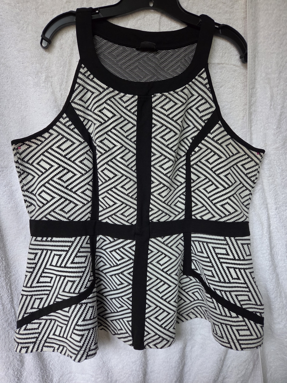 City Chic Black & White Geometric Peplum Tank